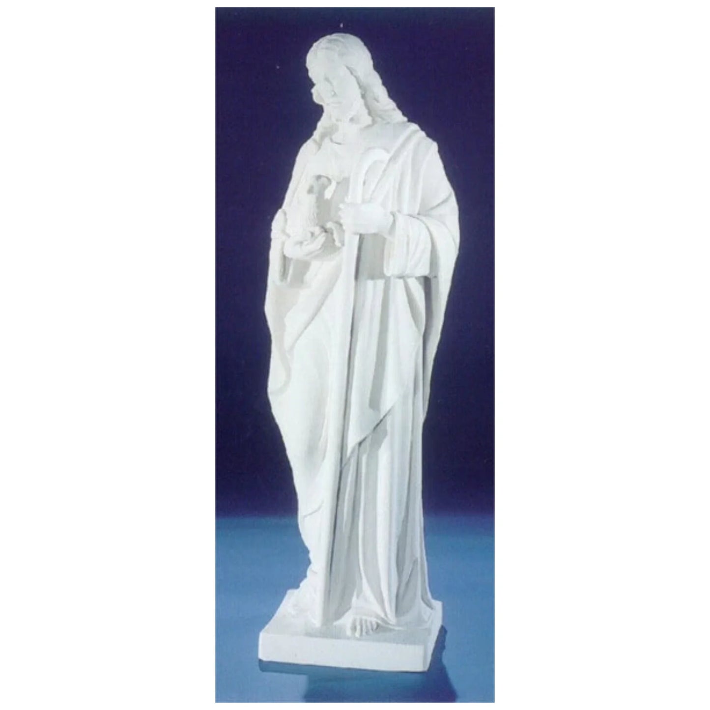 32-inch Italian marble Christ the Good Shepherd sculpture, ideal for religious gardens, church displays, or devotional home environments