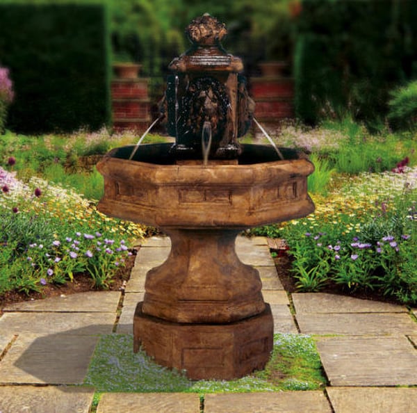 Classic Lion Garden Fountain Cement Decor by Henri Studios