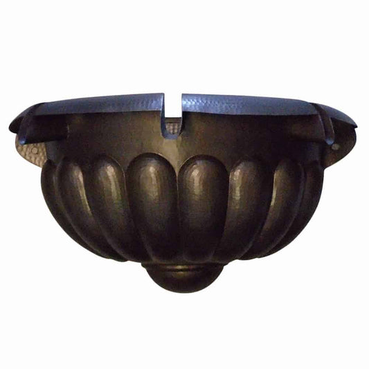 Decorative metal wall-mounted fixture with ribbed design on a white background water feature
