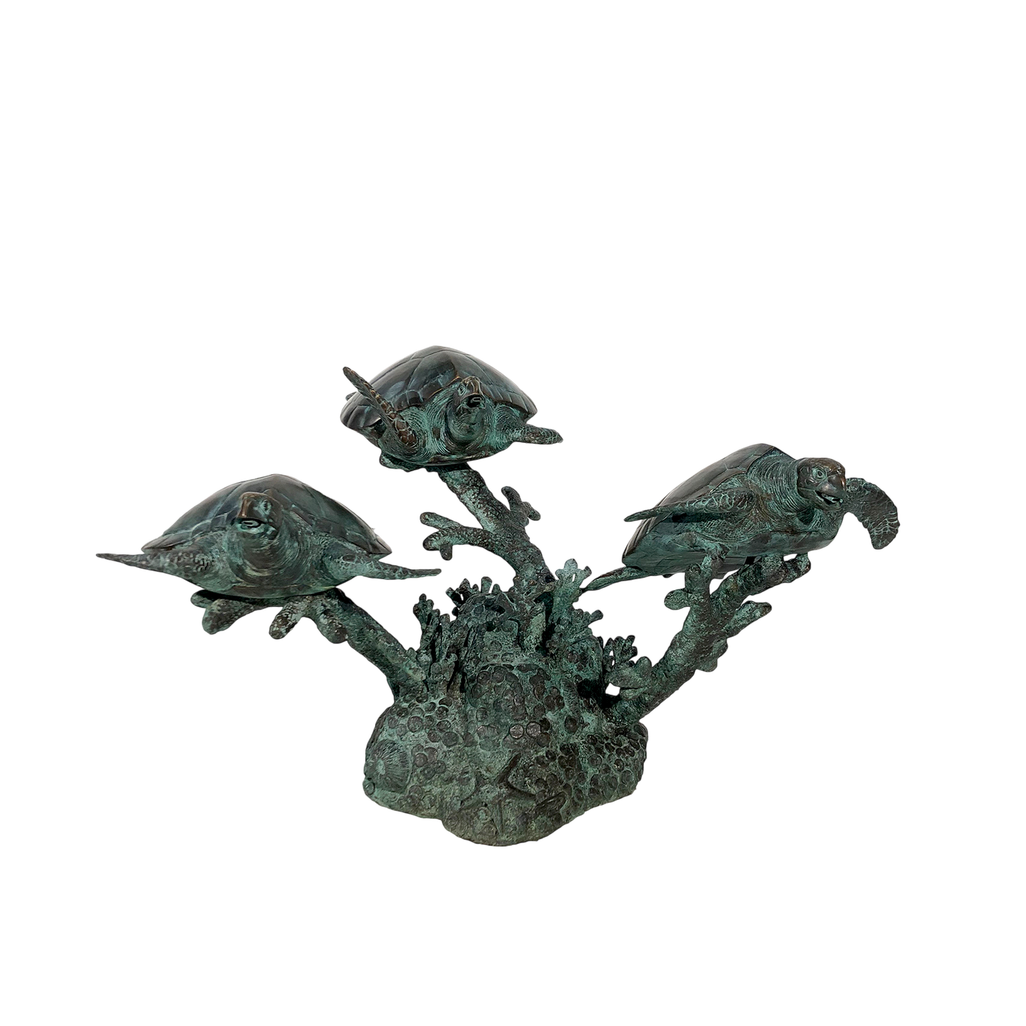 Verdigris Sea Turtle Trio Fountain Three spout turtles