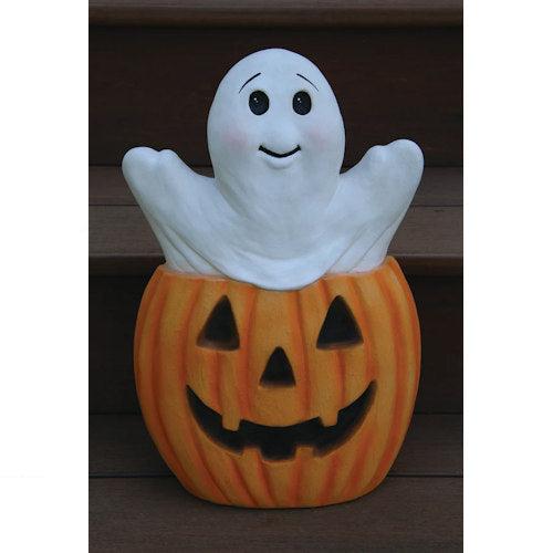 Friendly Ghost & Pumpkin Cement Sculpture Garden Statue  Made in America