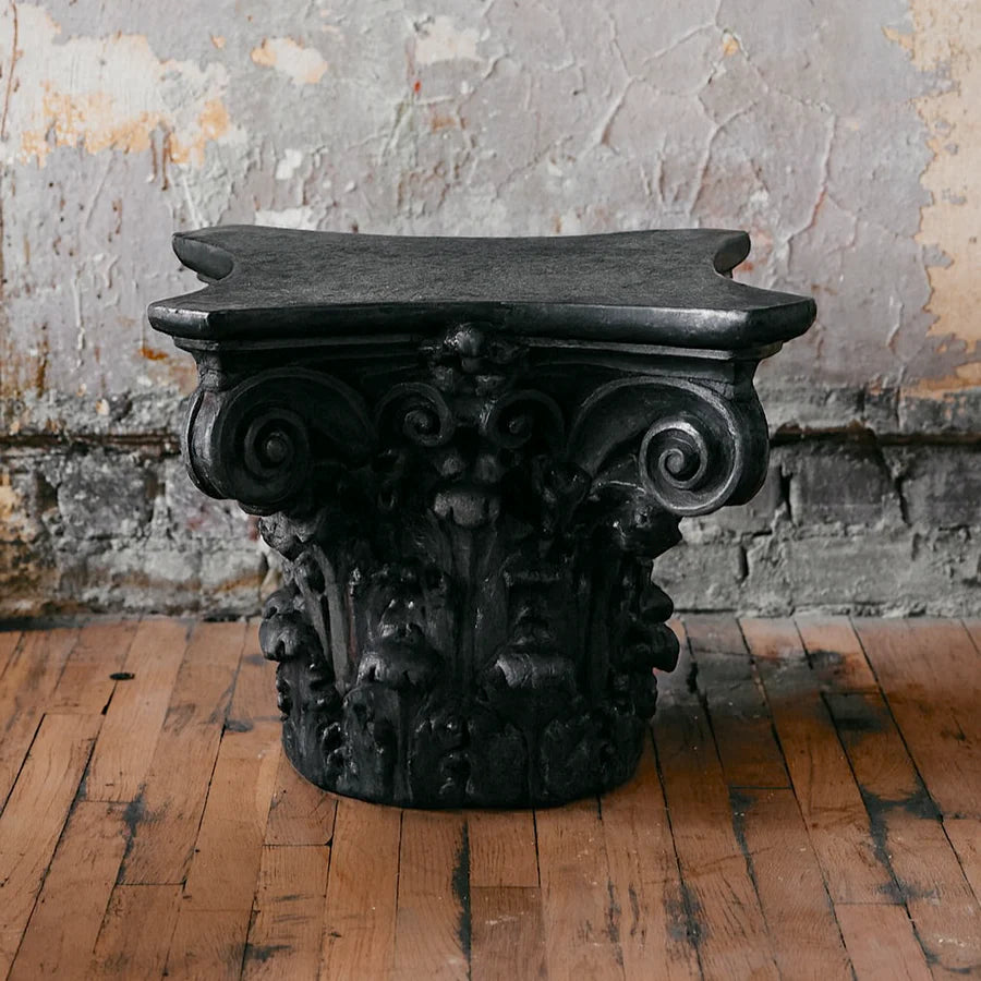 Corinthian Cocktail Table Base Shown in a black coloring sculpture Pedestal capital