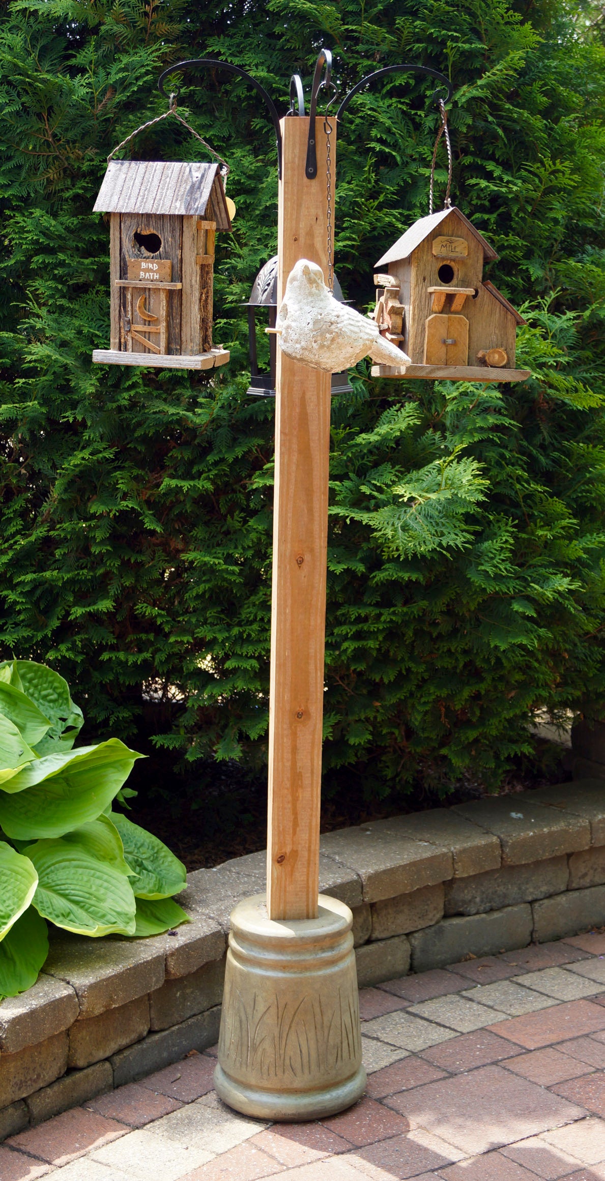 DIY Decorative Post Holder Base shown with bird houses