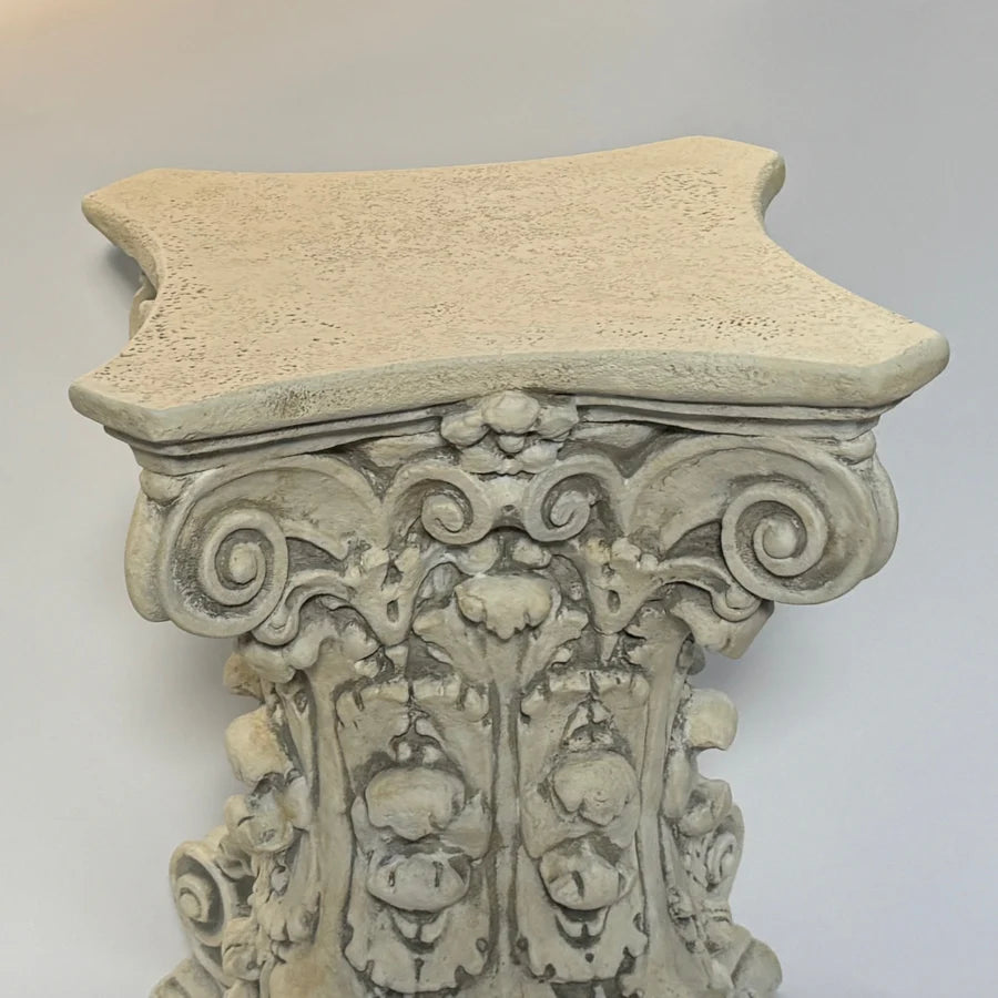 Double Corinthian column table base with acanthus detailing Classical Greek and Roman inspired pedestal