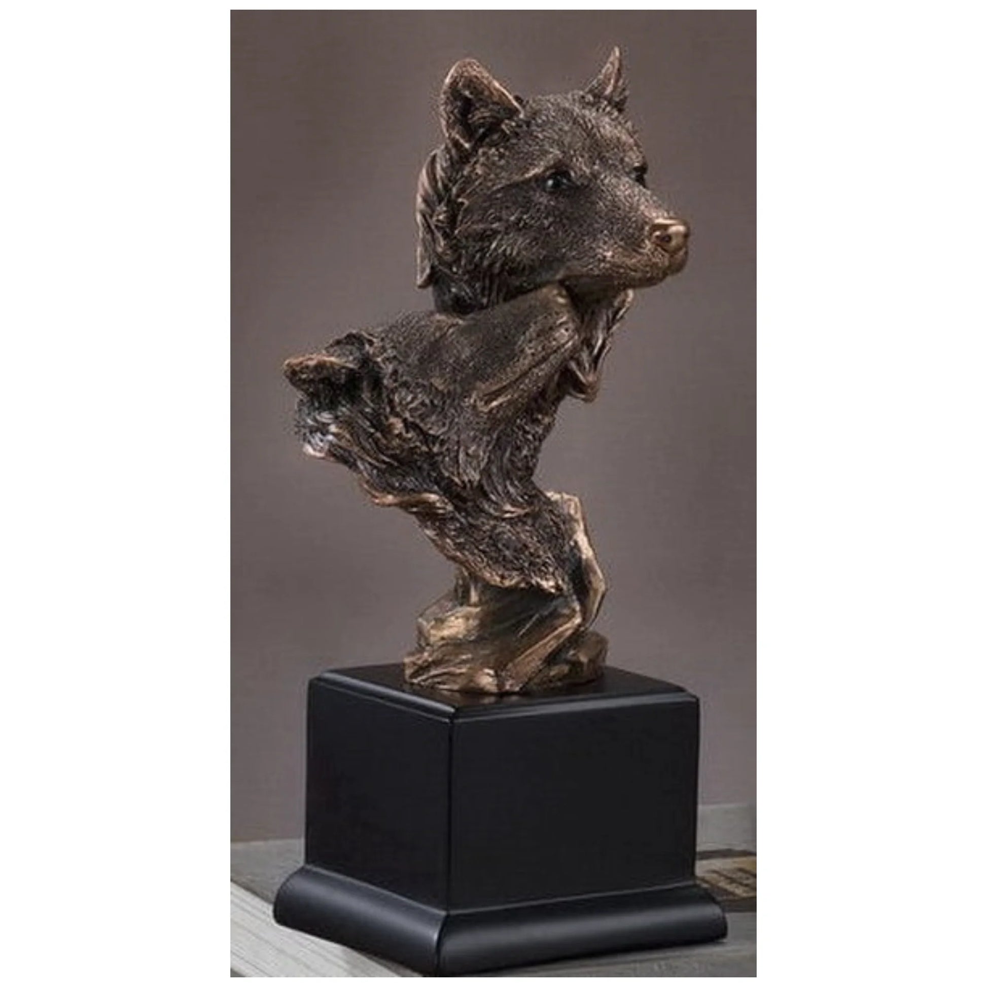 Double Wolf Heads Wildlife Bust Statue