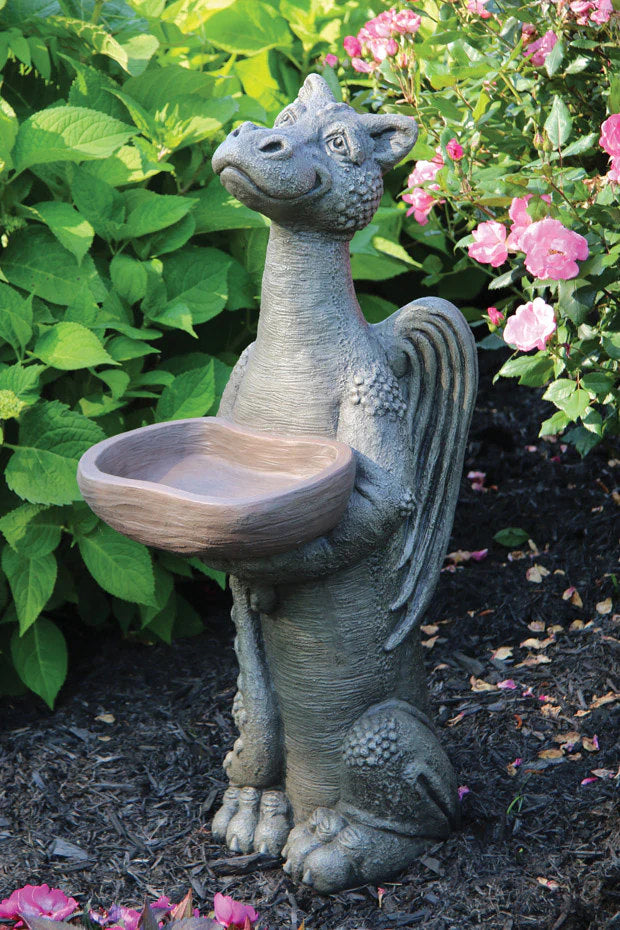 Add a Touch of Whimsy with the Grinsey Dragon Bird Bath cement sculpture