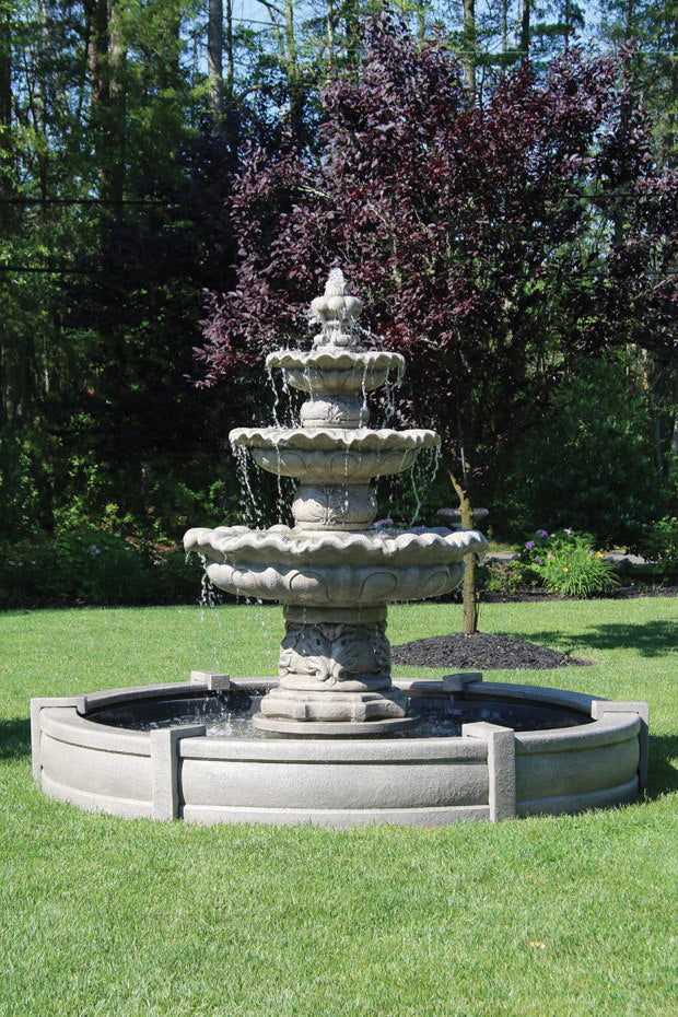 Estate Sized Three Tier Scallop Fountain on Eight foot Fiberglass Pool