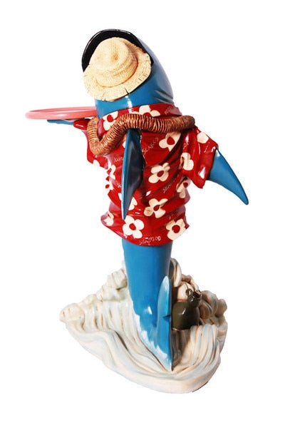 sculpture depiction of a Shark with Tropical Garb serving tray butler