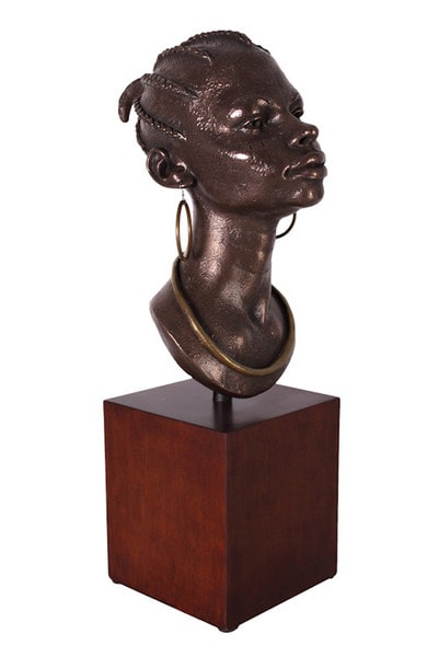 Portrait of regal woman African Queen Bust on Stand Sculpture Decorative