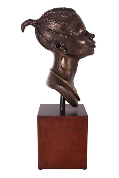 African Queen Bust on Stand Sculpture on museum base statue portrait