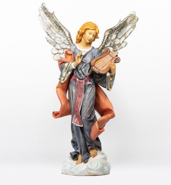 Angel Standing on a Cloud Statue by Fontanini Silver Wings Harp Nativity