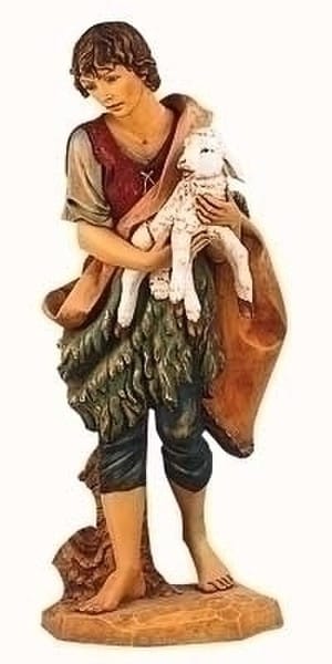 Gabriel Shepherd Nativity Statue by Fontanini Hold Sheep Lamb Italian