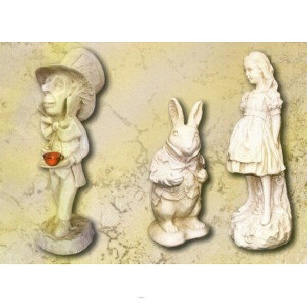 Alice In Wonderland Statuary Set Of Three Sculptures Mad Hatter Cat