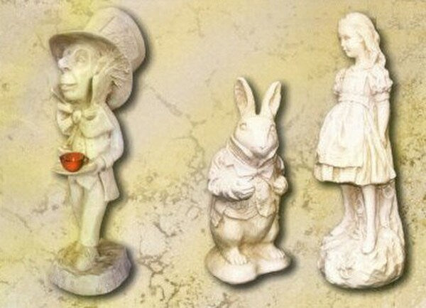 Alice In Wonderland Statues Set Of Three Sculptures Mad Hatter Cat