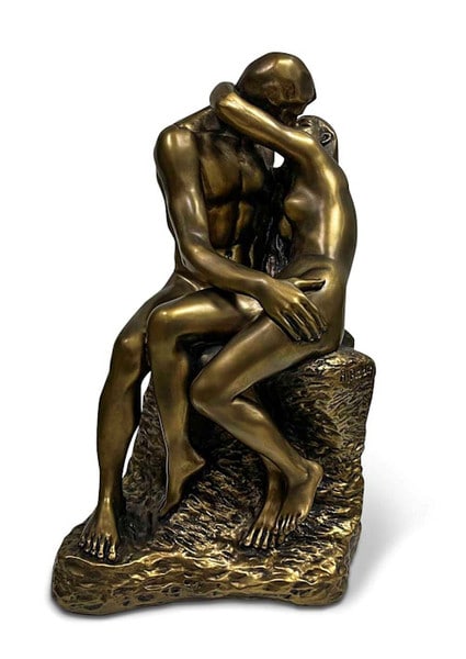 The Kiss by August Rodin Statue replica finished in a bronze color