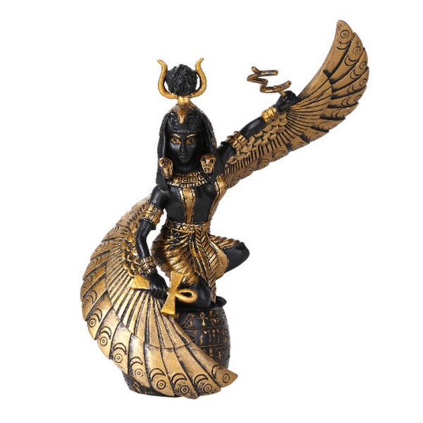 Egyptian Goddess Isis Statue Sun Artwork Sculpted Gold Ebony