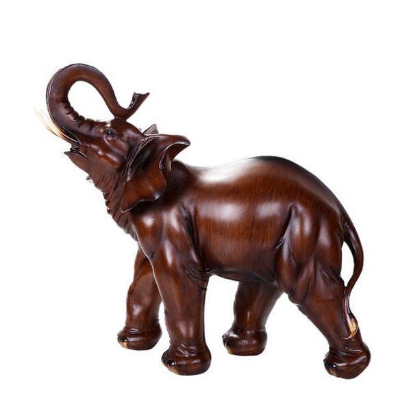 Lucky Elephant Sculpture Wooden Finish Trunk Up Decorative Art