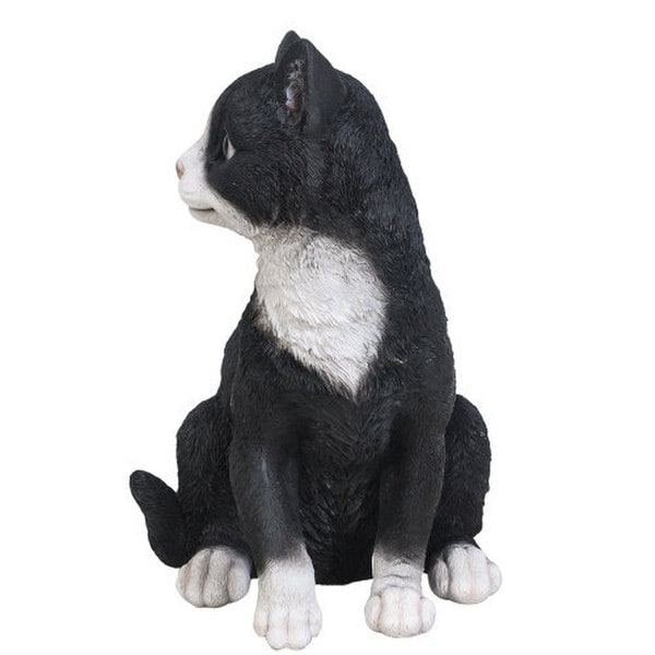 Black and white Cat Sculpture Realistic Figurine Side View Decor