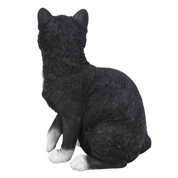 Black and white Cat Sculpture Realistic Figurine back View Decor