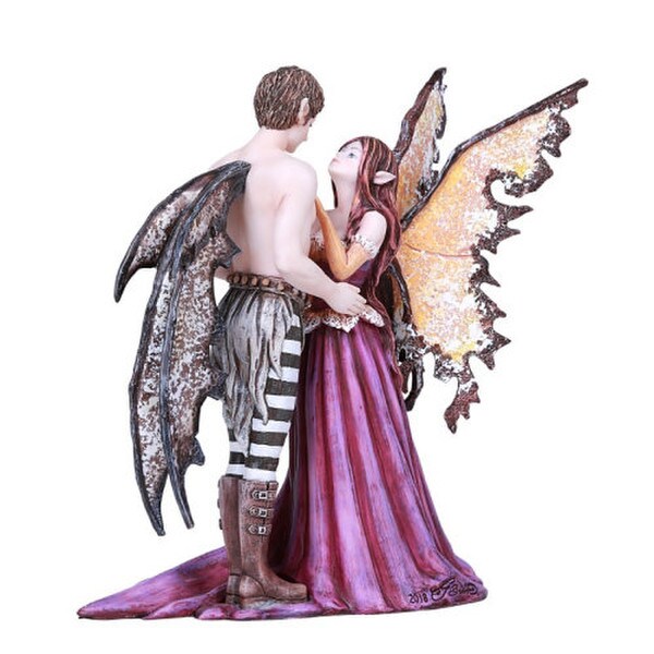 Fairy Couple Lovers Sculpture Fairies Figurine Statue Embrace Side View
