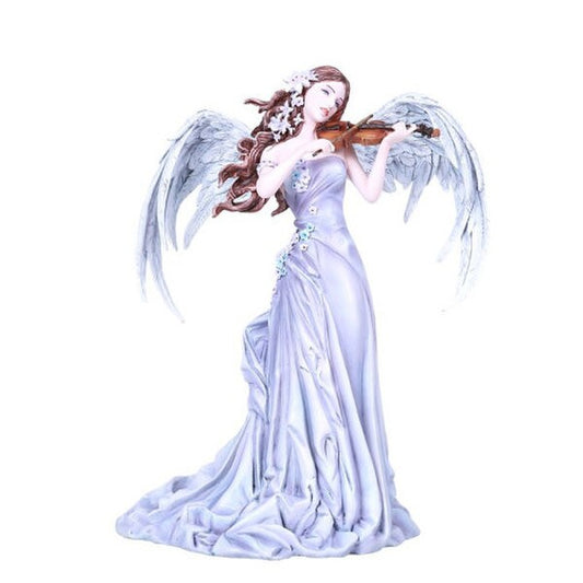 Lullaby Angel Figure Playing Violin Statue Flower in Long Hair