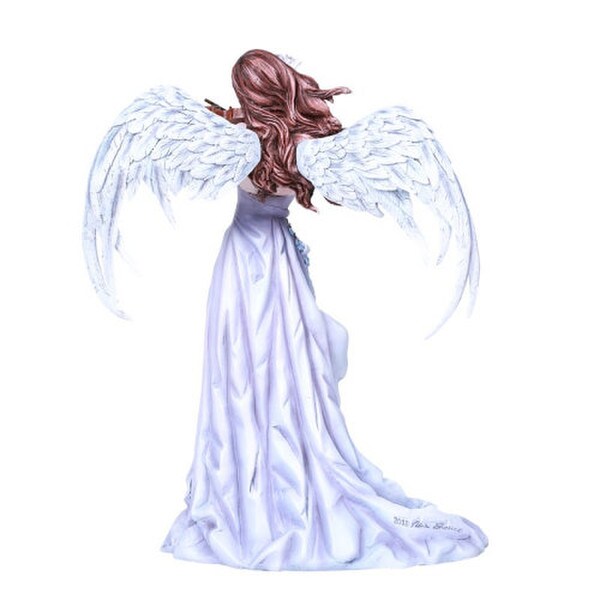 Lullaby Angel Playing Violin Figurine cool colors Long Hair Back View