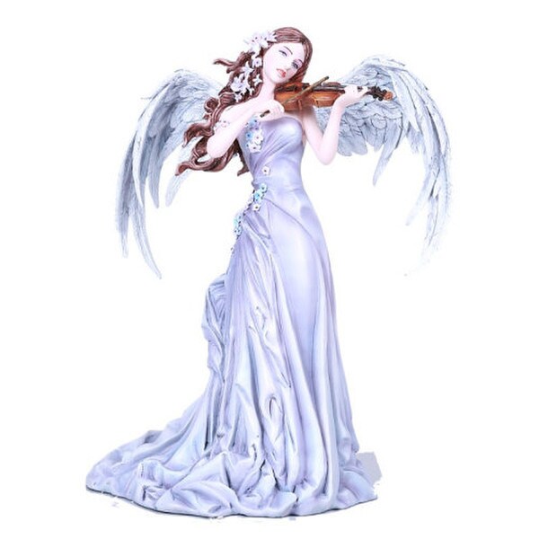 Lullaby Angel Playing Violin Statue Flowers Long Hair Sculpture