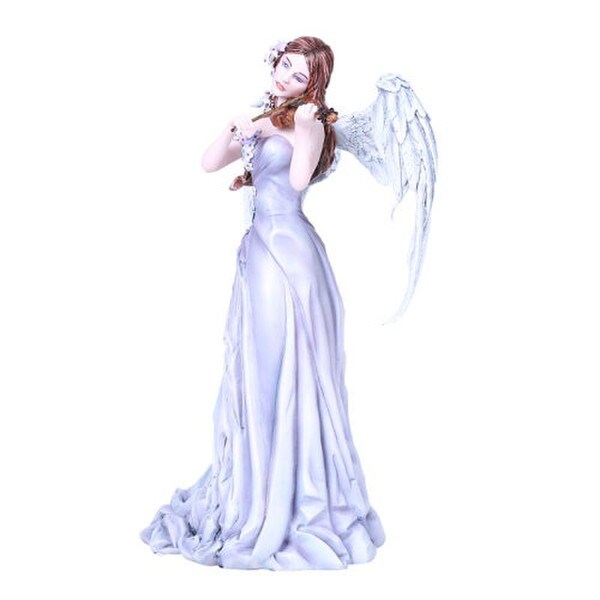 Lullaby Angel Playing Violin Figurine cool colors Long Hair Side View