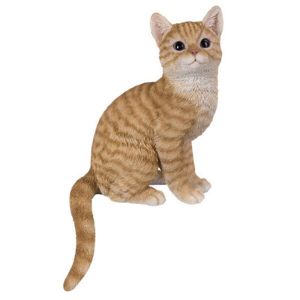 Orange Tabby Cat Shelf Sitting Statue Realistic Art Sculpture Tail