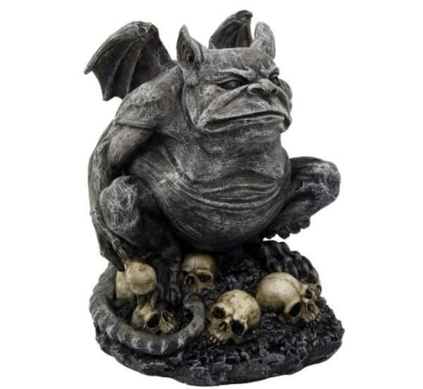 Toad Gargoyle Sculpture Ugly Bulldog Skulls at the base of Sculpture