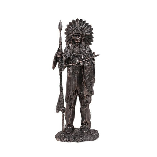 Indian Chief with Spear Peace Pipe Statue Native American Artwork