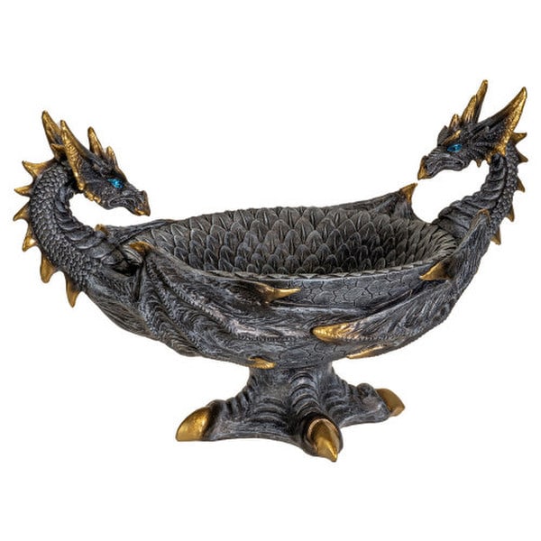 Double Dragon Bowl Sculpture Sculptural Gothic Decorative Artwork