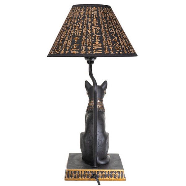 Large Royal Cat Goddess Bastet Sculptural Table Lamp Egyptian hieroglyphs