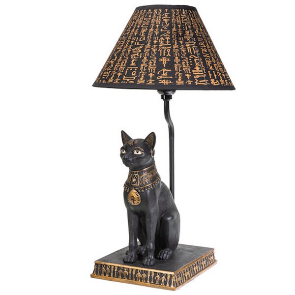 Royal Cat Goddess Bastet Sculptural Table Lamp Egyptian hieroglyphs