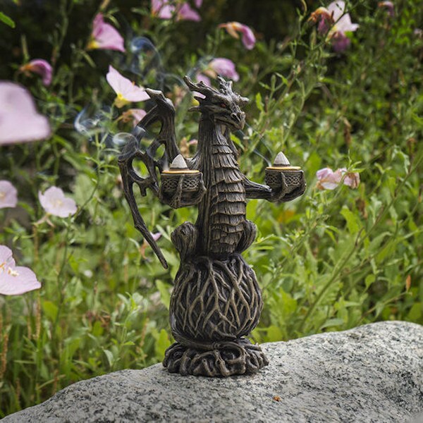 Mystical Realm Forest Guardian Dragon Candleholder Incense Burner Statue Celtic