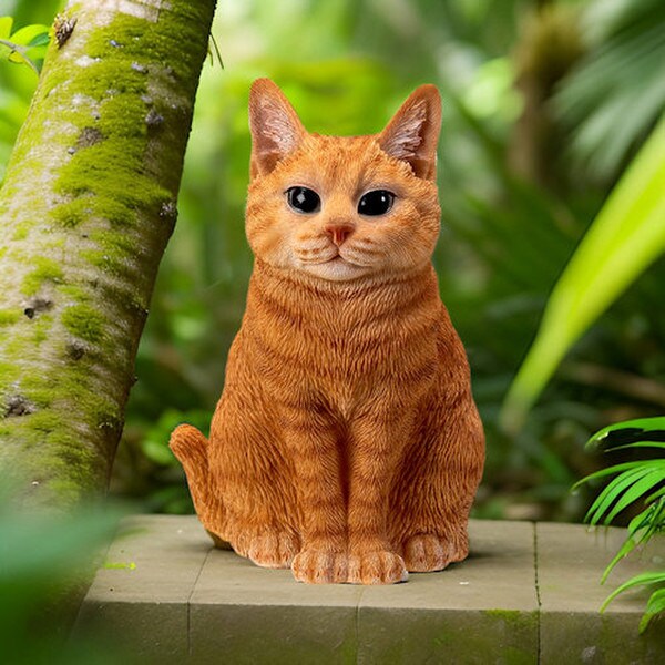 Artwork Sitting Orange Tabby Cat Statue lifelike eyes realistic sculpture