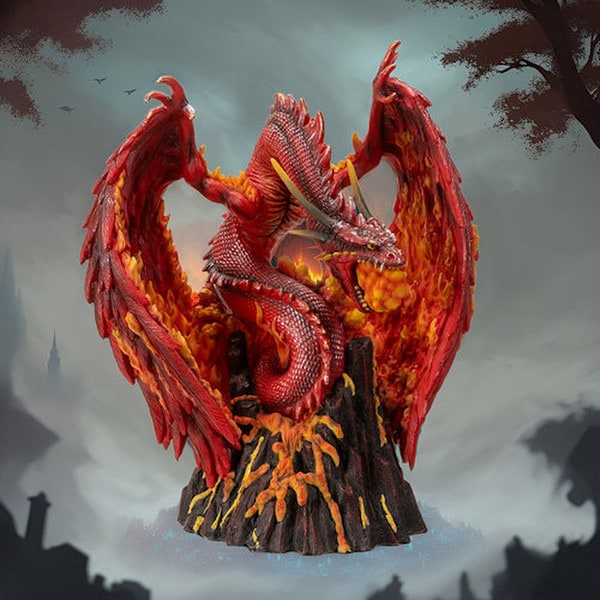 On Mountain top Flame-caster Dragon Fire-Breathing Statue Figurines