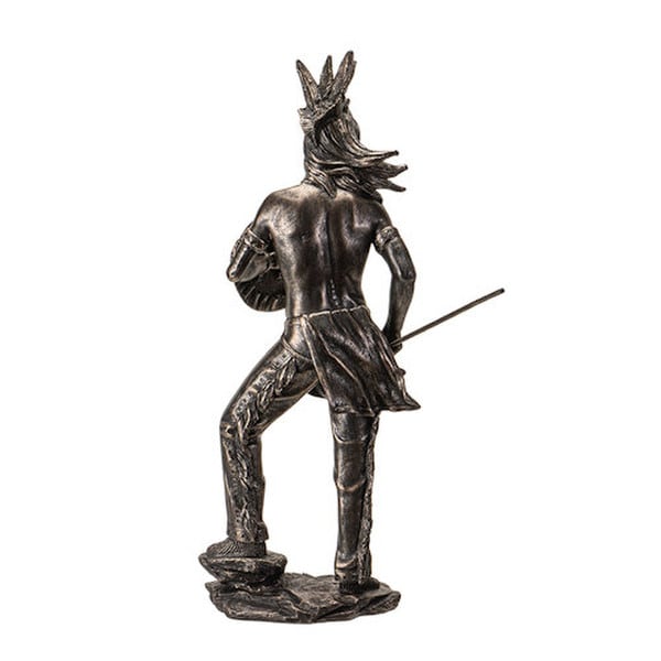 sculpture depicts a Native American warrior proud shield and spear