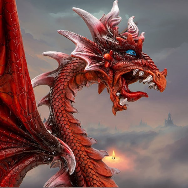 Red Dragon Sculpture Shadow-fire Sentinel close up of face figurine