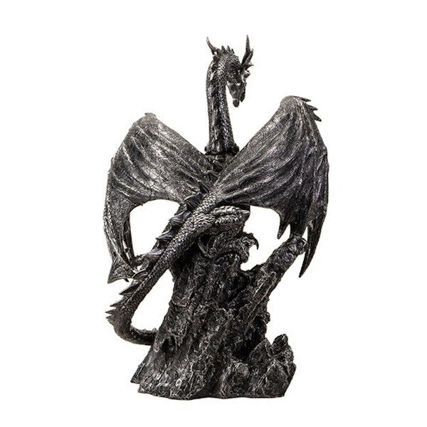 Back view of Silver Peak Guardian Dragon Statue large scale sculpture