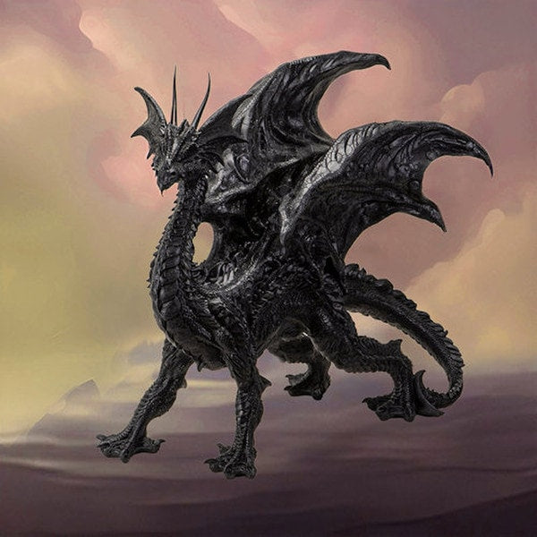 Shadow-Fire Sentinel Black Dragon Sculpture large scale statue figurine