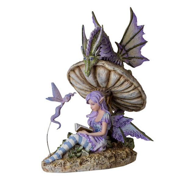Storyteller fairies Fairy with dragon Figurine scene reading book to fairies