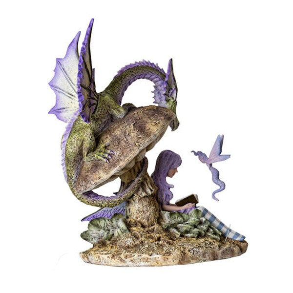 Storyteller fairies Fairy with dragon Figurine scene reading book mushroom