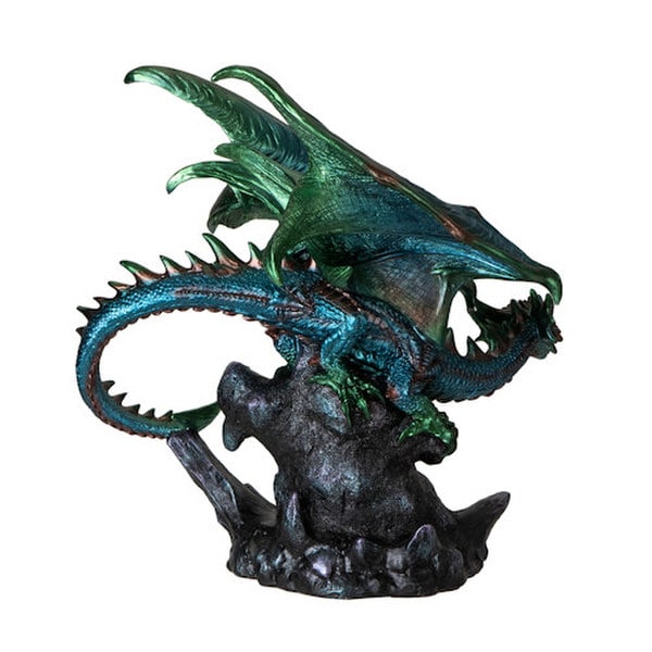 Dragon on Geode Rock Sculpture colorful figurine wicked stone statue