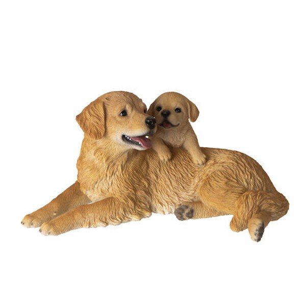 Golden Retriever with Puppy Figurine Mother Playful Sculpture detailed