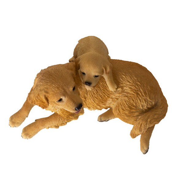 Top View Realistic Golden Retriever with Puppy Figurine mother sculpture