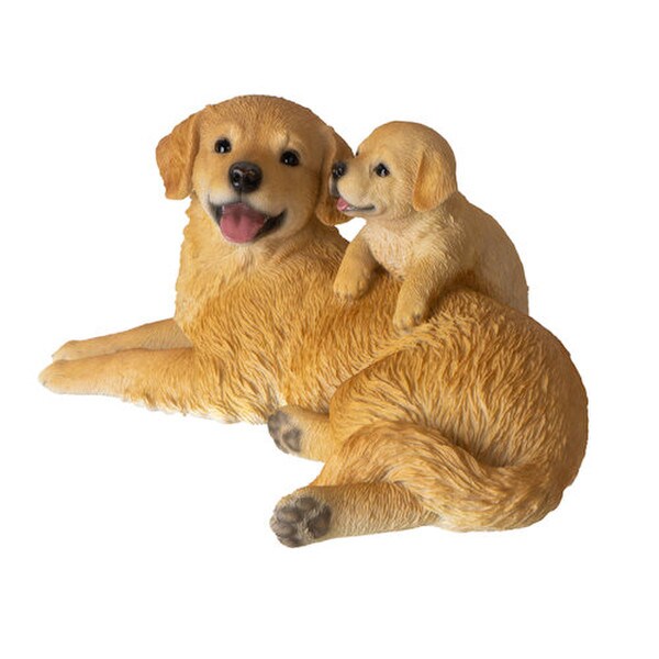 Happy Realistic Golden Retriever with Puppy Figurine mother sculpture