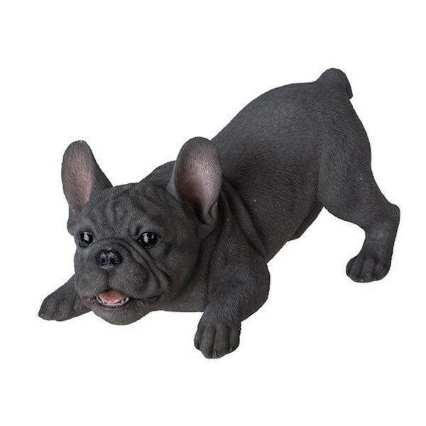 Realistic eyes Grey Frenchie Bulldog Sculpture playful pose lifelike statue figurine