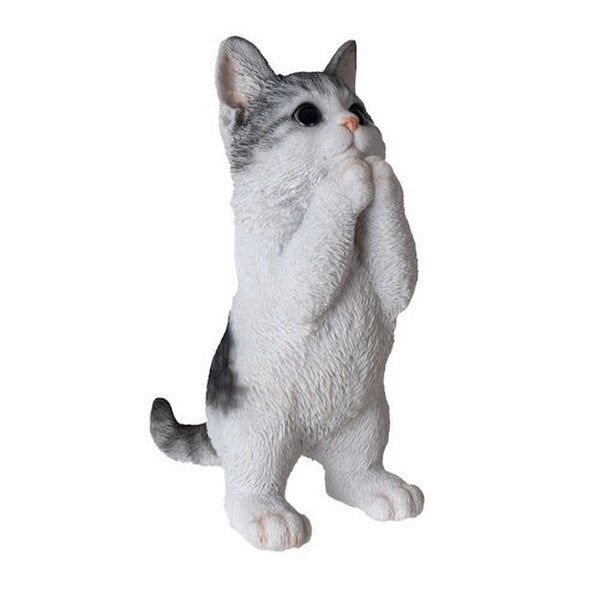 Kitten Standing Cat Figurine praying pose sculpture black and white