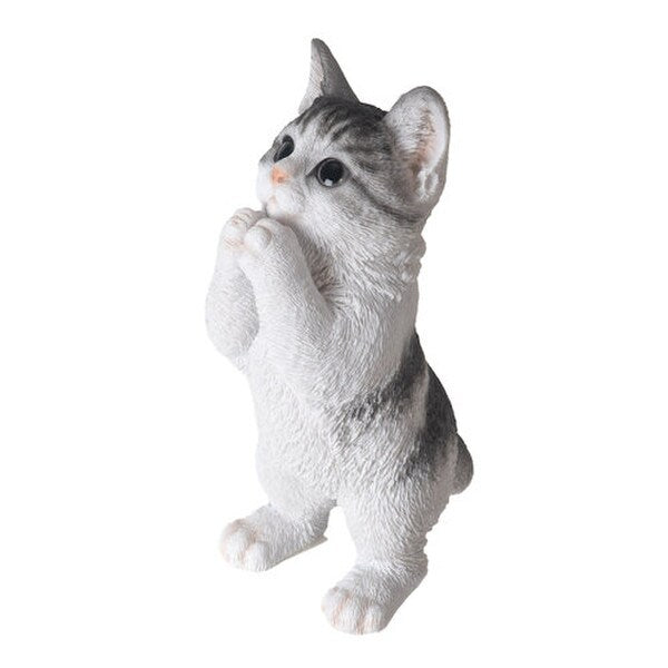 Kitten Standing Cat Figurine praying pose realistic eyes lifelike sculpture